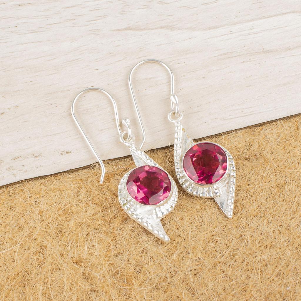 Серьги с розовым турмалином ручной работы, серьги из стерлингового серебра 925 пробы, антикварные украшения, серьги для подарка на помолвку