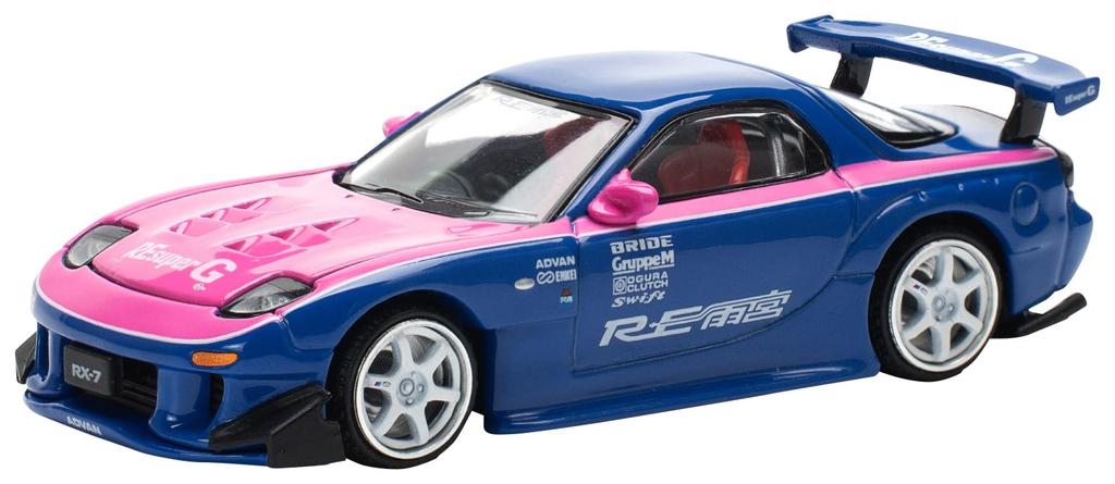 POP RACE Mazda RX7 Amemiya Сине-розовый Готовая модель PR640240 1/64 RE