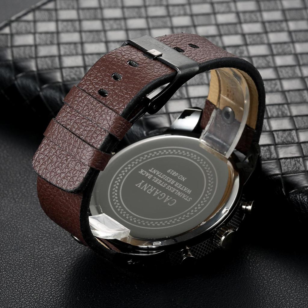 Мужские часы Модные Повседневные Кварцевые Кожаные Мужские Наручные часы Дата Водонепроницаемые CAGARNY 6819 Большой циферблат Бренд Мужские Часы