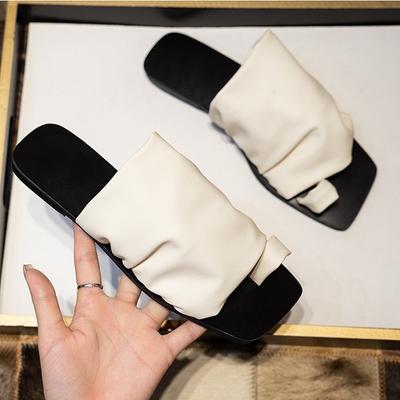 Виноградная мама 2025 лето новый дизайн квадратный носок складки плоский носок шлепанцы женские сандалии