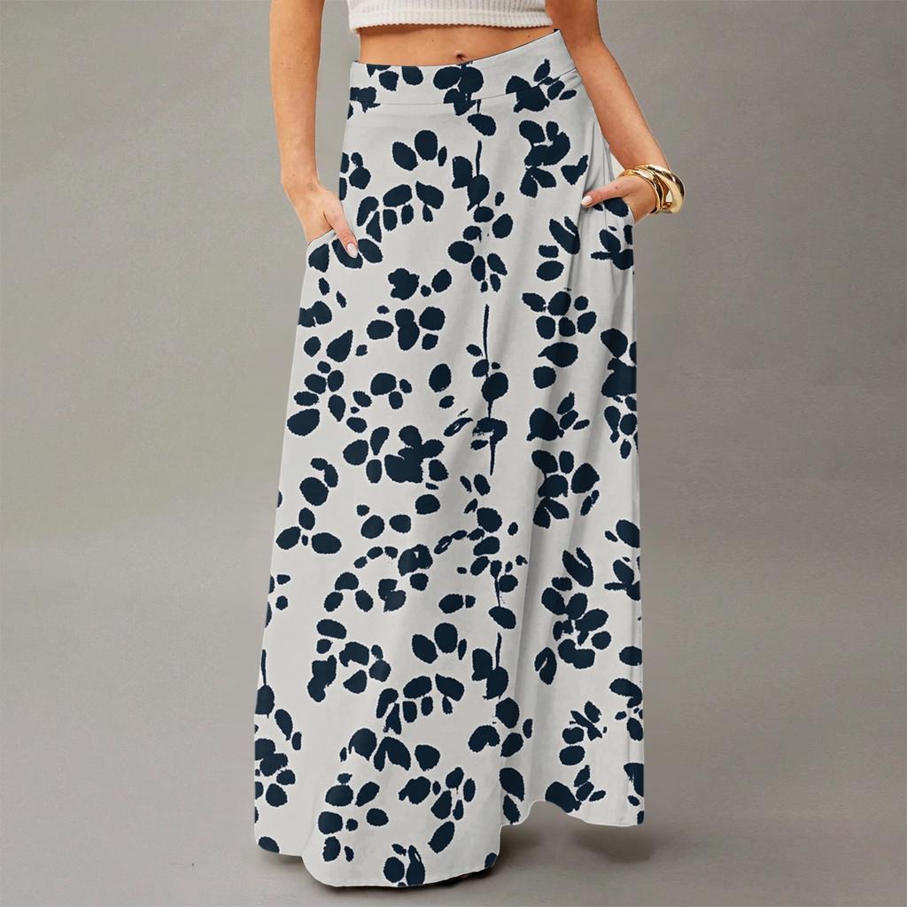 Женское струящееся платье макси, обычная повседневная юбка в стиле бохо с цветочным принтом