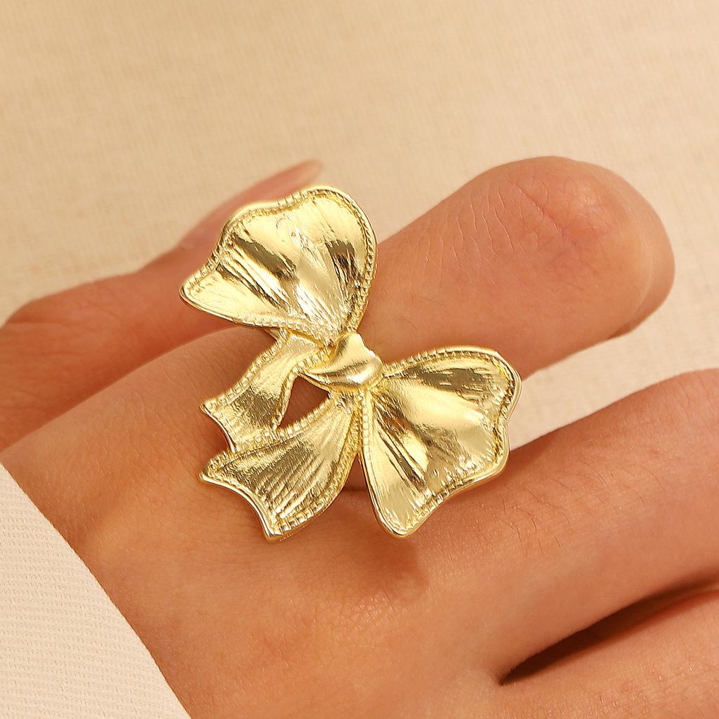Новое поступление серебряного цвета металлический бант большое кольцо для женщин девочек в корейском стиле простые модные преувеличенные ювелирные изделия подарки