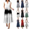 Women's Fashion Summer V-Neck Sleeveless Striped Printed Pleated Dresses