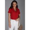 Women Claret Red Turndown Collar Short Sleeve Cotton High Quality Blouse Casual Office Shirt