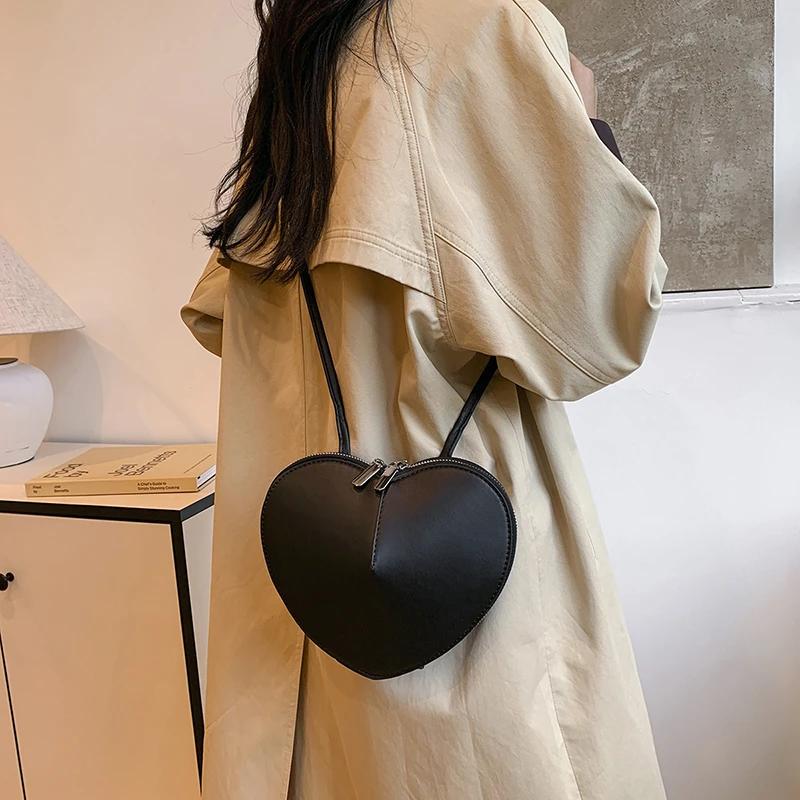 Мягкие сумки через плечо из искусственной кожи в форме сердца для женщин, новые модные однотонные маленькие сумки через плечо, дизайнерские роскошные сумки на молнии