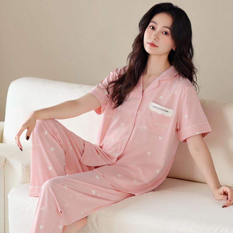 Pajamas women's high-end 1011 new summer women's fashion short-sleeved trousers cotton can be worn outside loungewear