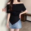 2025 Women’s Irregular One-Shoulder Slimming Loose French Style Off-Shoulder Short-Sleeved Top