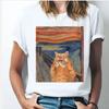 Oil Painting Cat Women's Fashion Personality Spoof Classic Oil Painting T-shirt Women Clothing Tops Harajuku Aesthetic Oversized