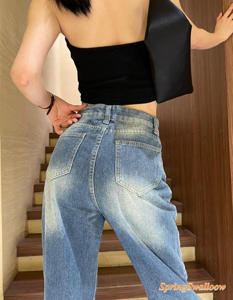 SpringSwalloow Straight Wide Loose Long Line Stylish Fall Gaucho Chino Pants Size Women's Jeans, Fit, Pants, Style, (Indigo, M)