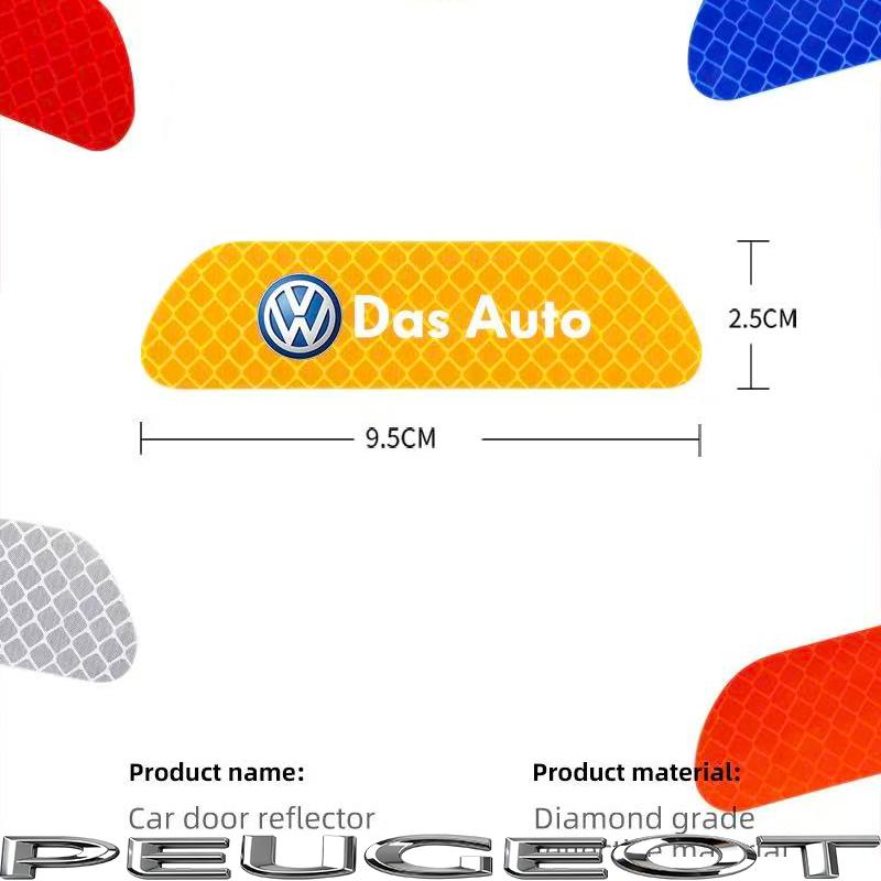 4PCS Car Stickers Door Opening Reflective Warning Sticker For VW GTI Polo PassatB6 Golf MK6 Tiguan Jetta Beetle ID.3 CC Hub Cap EJ1 c8