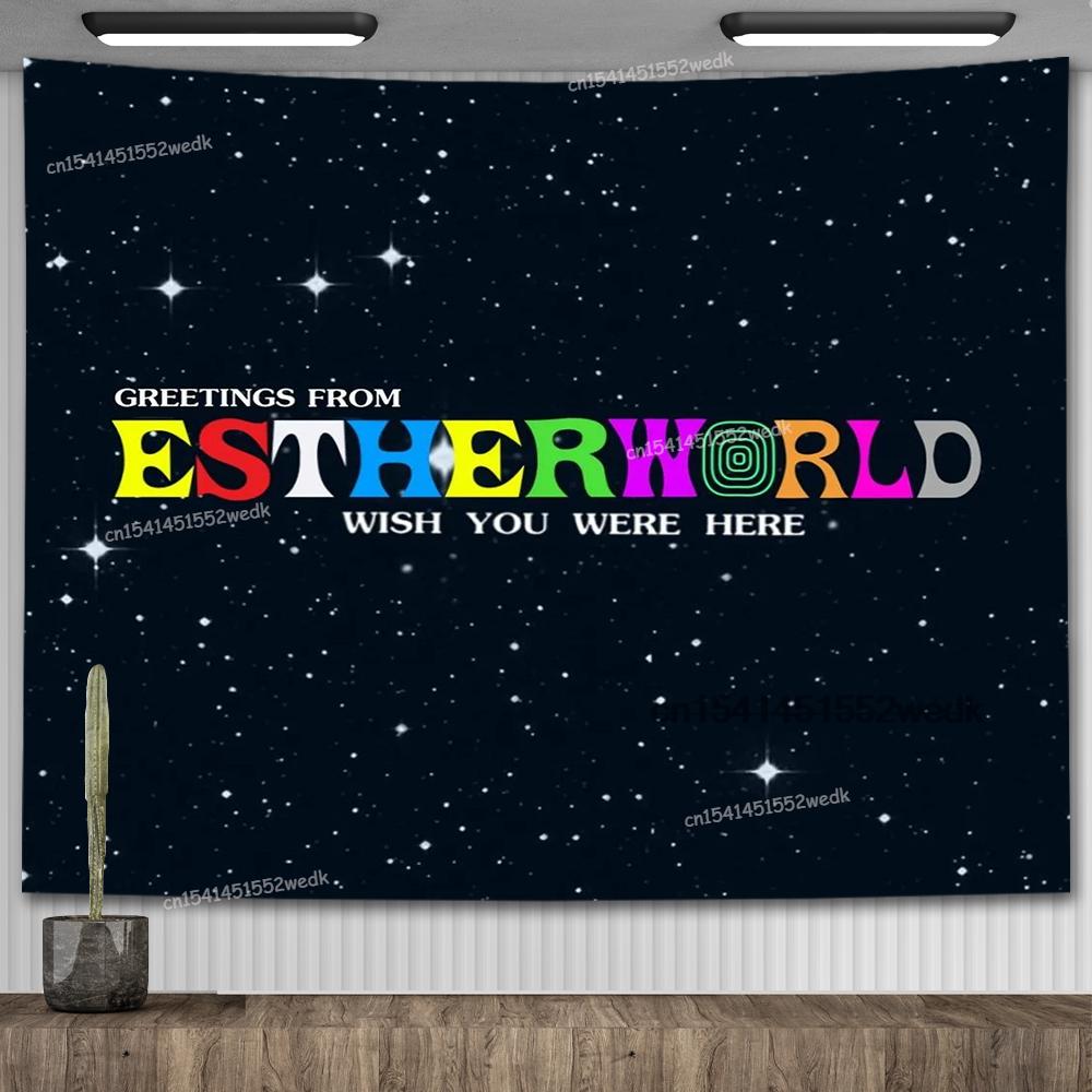 Плакат альбома Travis Scott Astroworld Психоделический хиппи Звездное небо Гобелен Эстетический гобелен Настенный декор для комнаты подростка
