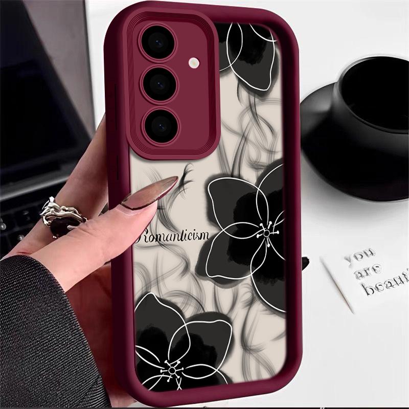 Ударопрочный чехол цвета конфет для Samsung S25 S24 S23 Ultra Plus S22 S21 S20 Fe A55 A54 A53 A35 A34 A25 A15 5g черный цветочный принт силиконовый мягкий чехол