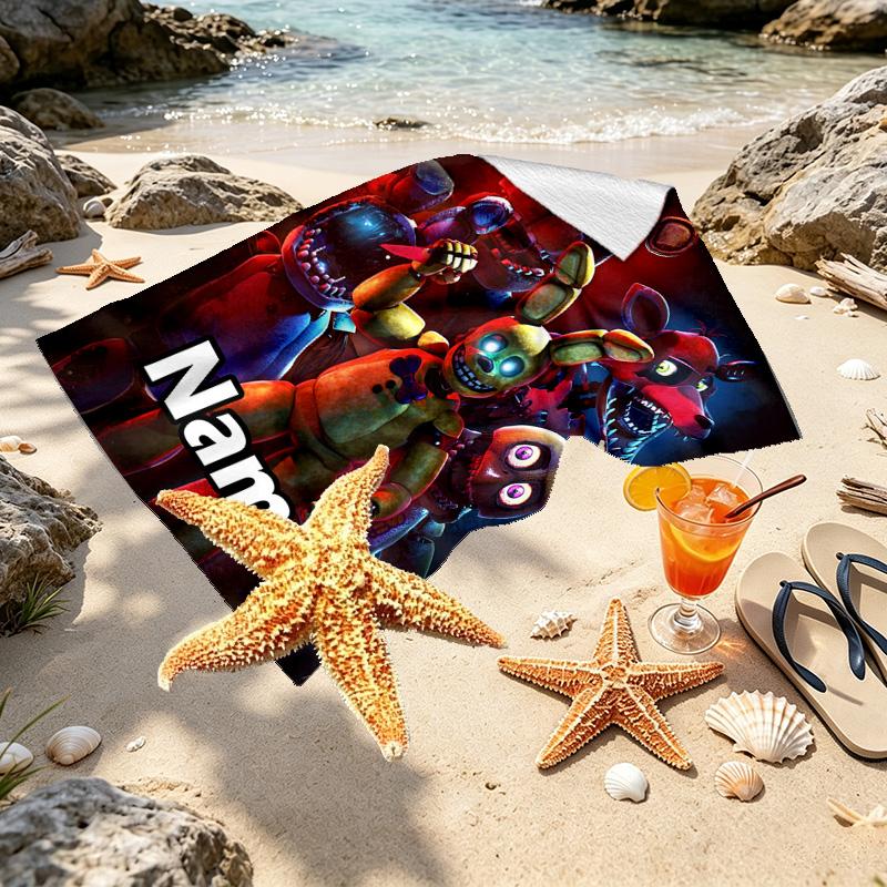 Custom Name Personalized Five Nights at Freddy's Print Beach Towel, for Trip Camping Beach Party Home Decor, Birthday Gift for Family & Friends