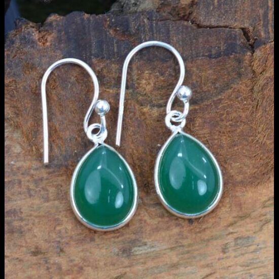 Solid 925 Sterling Silver Green Onyx Pear Gemstone Handmade Drop Earrings Gift For Her Bezel Setting Earrings