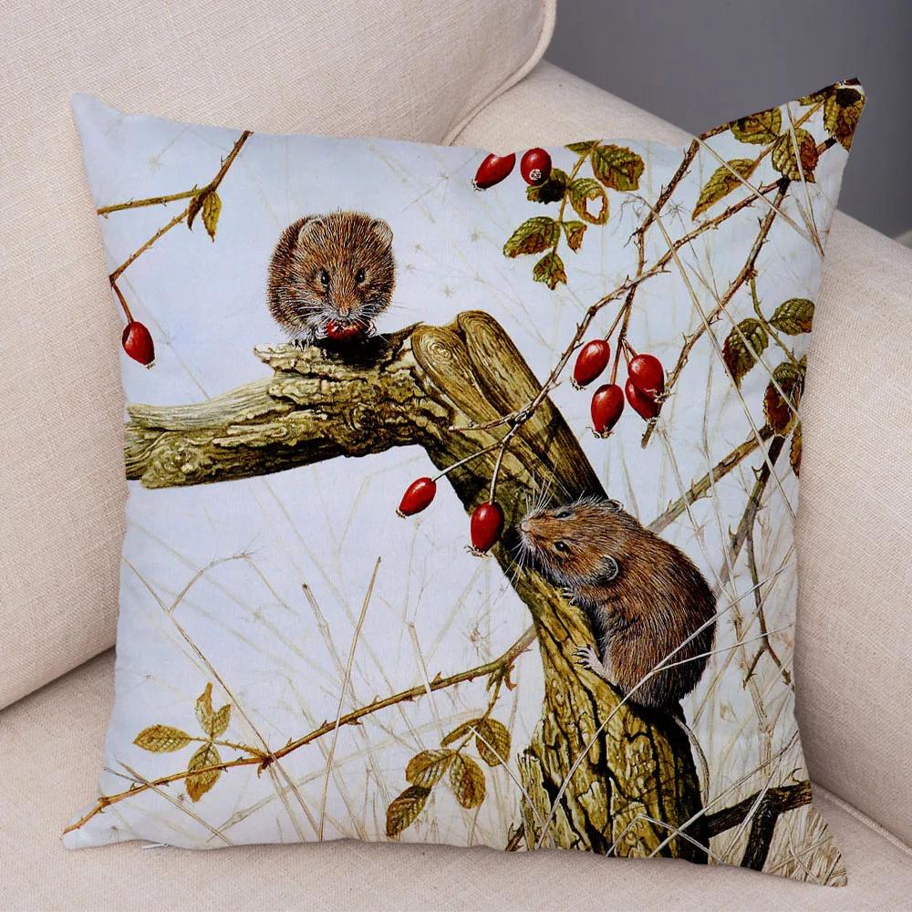 Bedroom Sofa Car Cushion Cover Cartoon Animal Colorful Fox Bird Squirrel Series Home Office Decoration Pillow