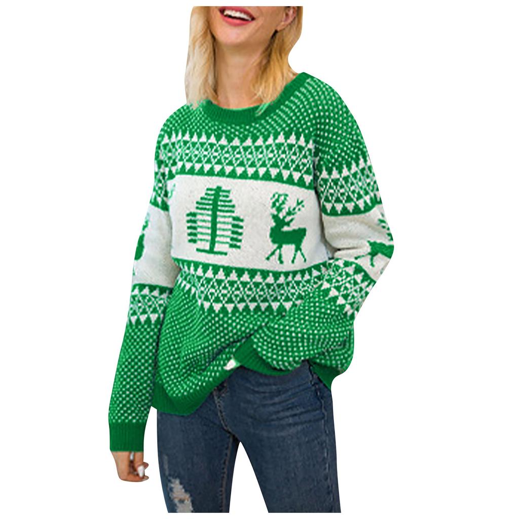 Women Christmas Sweater Long Sleeve Christmas Tree Knitting Sweater Tops