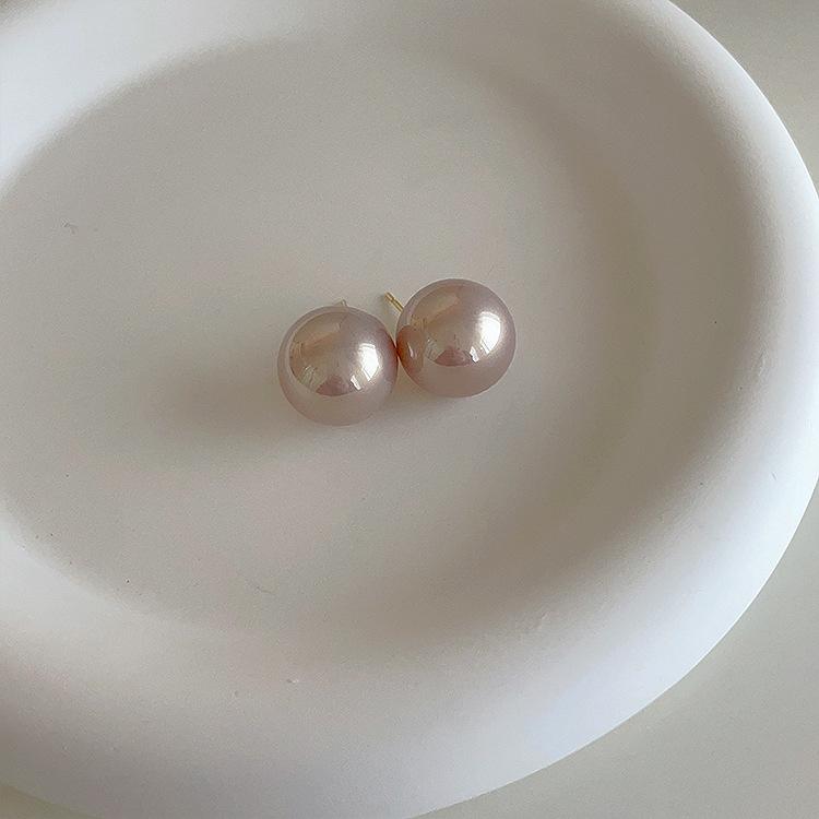 Elegant Beige Champagne Imitation Pearl Stud Earrings Large Statement Jewelry for Women Wedding Party Accessories