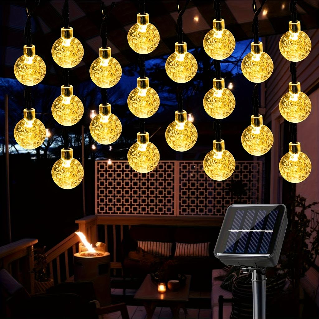 200 светодиодных солнечных уличных гирлянд в виде хрустальных шаров с 8 режимами освещения для двора, сада, крыльца, кемпинга, палатки, пикника на открытом воздухе, украшения для вечеринки