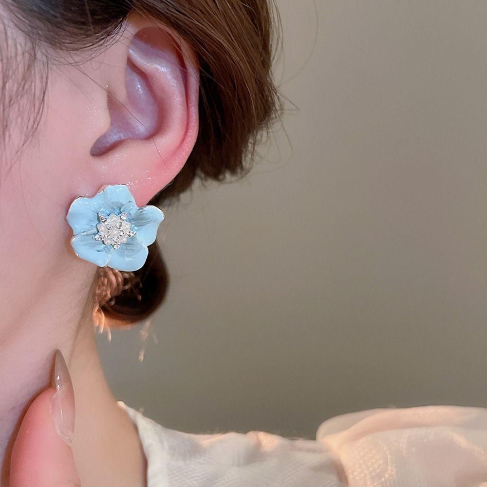 Серьги Sweet Flower Pearl, темпераментные серьги в корейском стиле, серьги-гвоздики в виде цветка с каплями масла для женщин