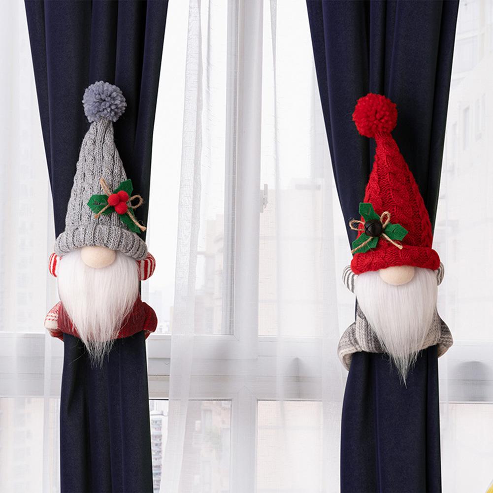 Christmas Curtain Tieback Hold Back Fastener With Magic Sticker Cute Rudolf Faceless Doll Curtain Buckle For Home Office Window