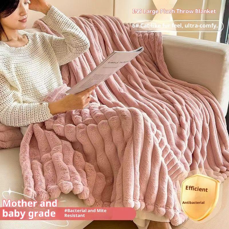 Light Luxury Solid Color Multifunctional Rabbit Velvet Blanket Winter Thick Warm Flannel Used for Bedroom Living Room Blanket