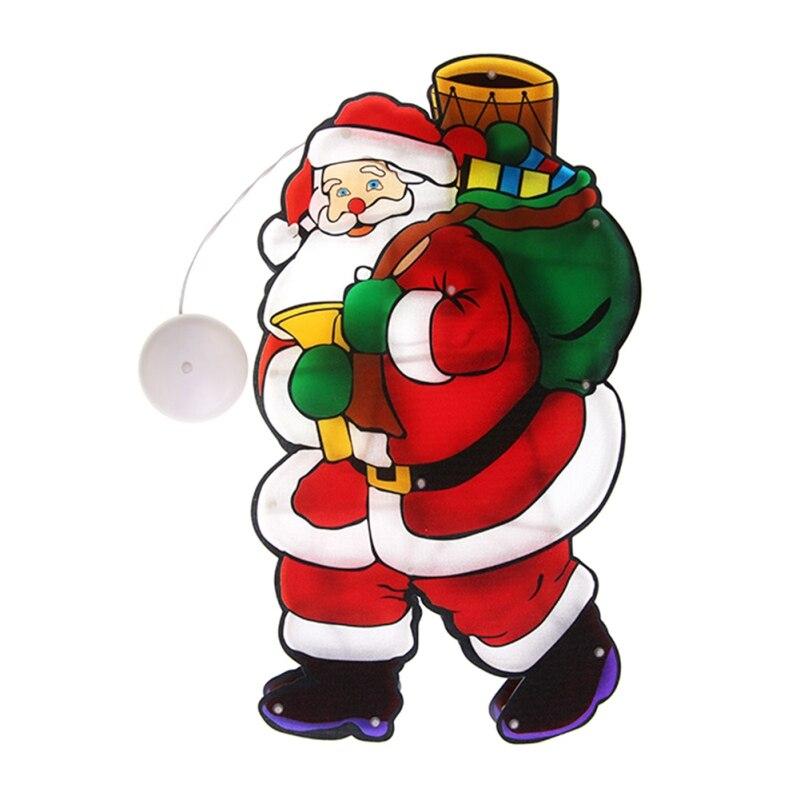 Рождественский светодиодный оконный подвесной светильник на присоске Лось Санта-Снеговик Рождественская елка Праздничная лампа Веселого Рождества светодиодные лампы для дома