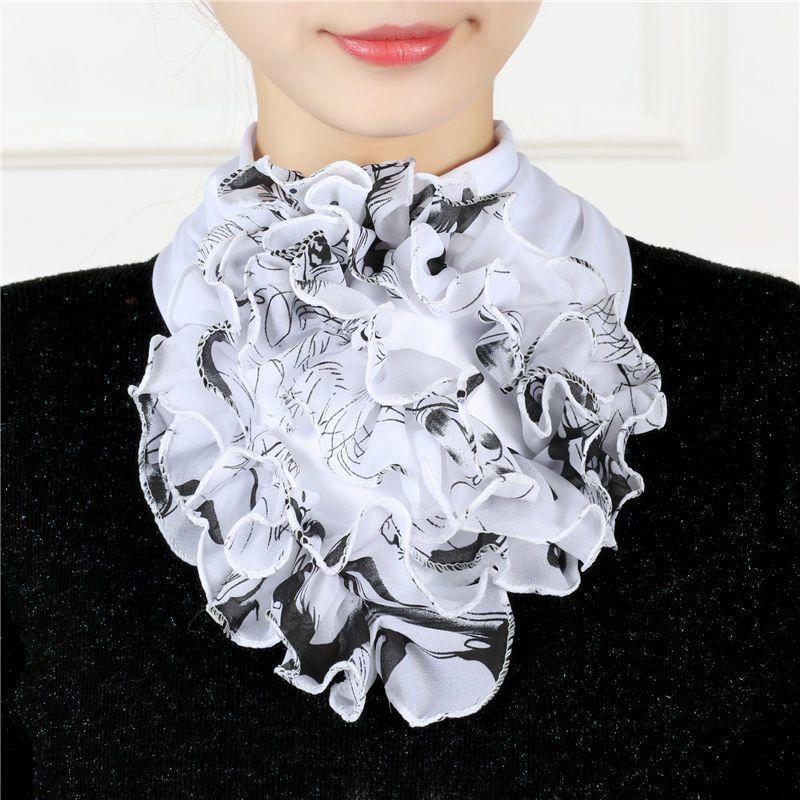 Цветной цветочный принт, шифоновый шейный платок, дышащие оборки, поддельный воротник, стильный съемный декоративный шарф
