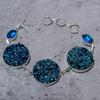 Natural Titanium Druzy,Blue Topaz Stone 925 Sterling Silver Bracelet 7-8" W1N79