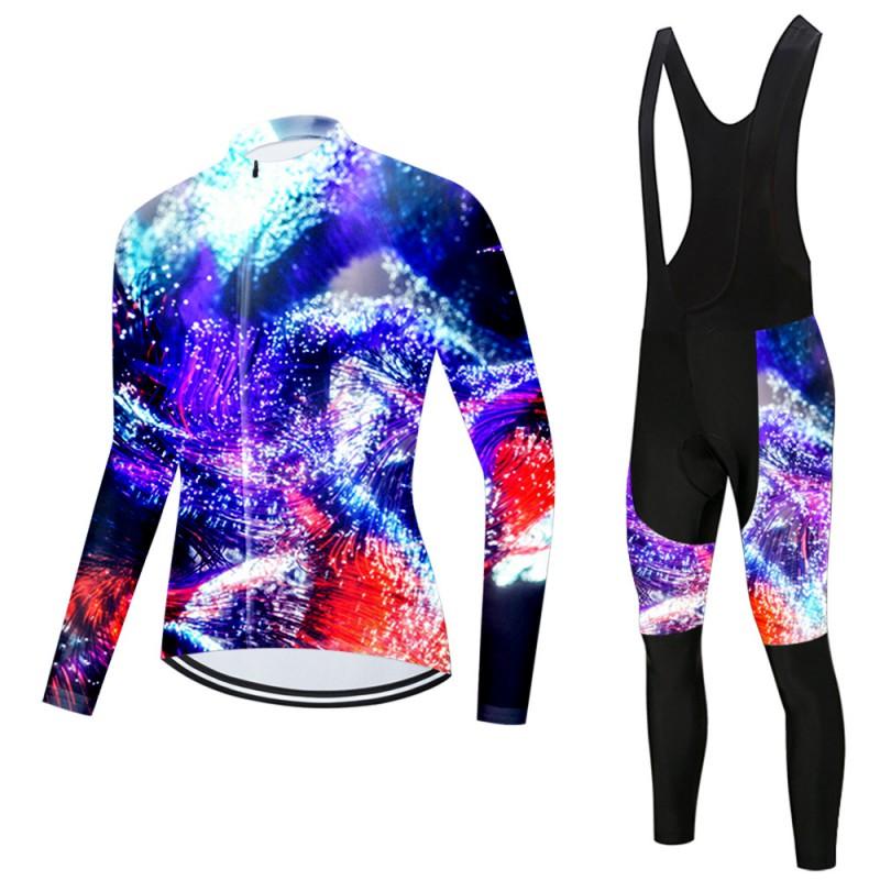 Mens Long Sleeve Cycling Jersey Bib Pants Set Breathable Quick-Dry Road Mountain Bike Riding