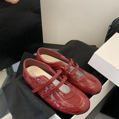 Xieyiren увеличение внутренней высоты~ 2025 красные туфли Мэри Джейн женские на липучке повседневные балетки одинарные туфли маленькие кожаные туфли