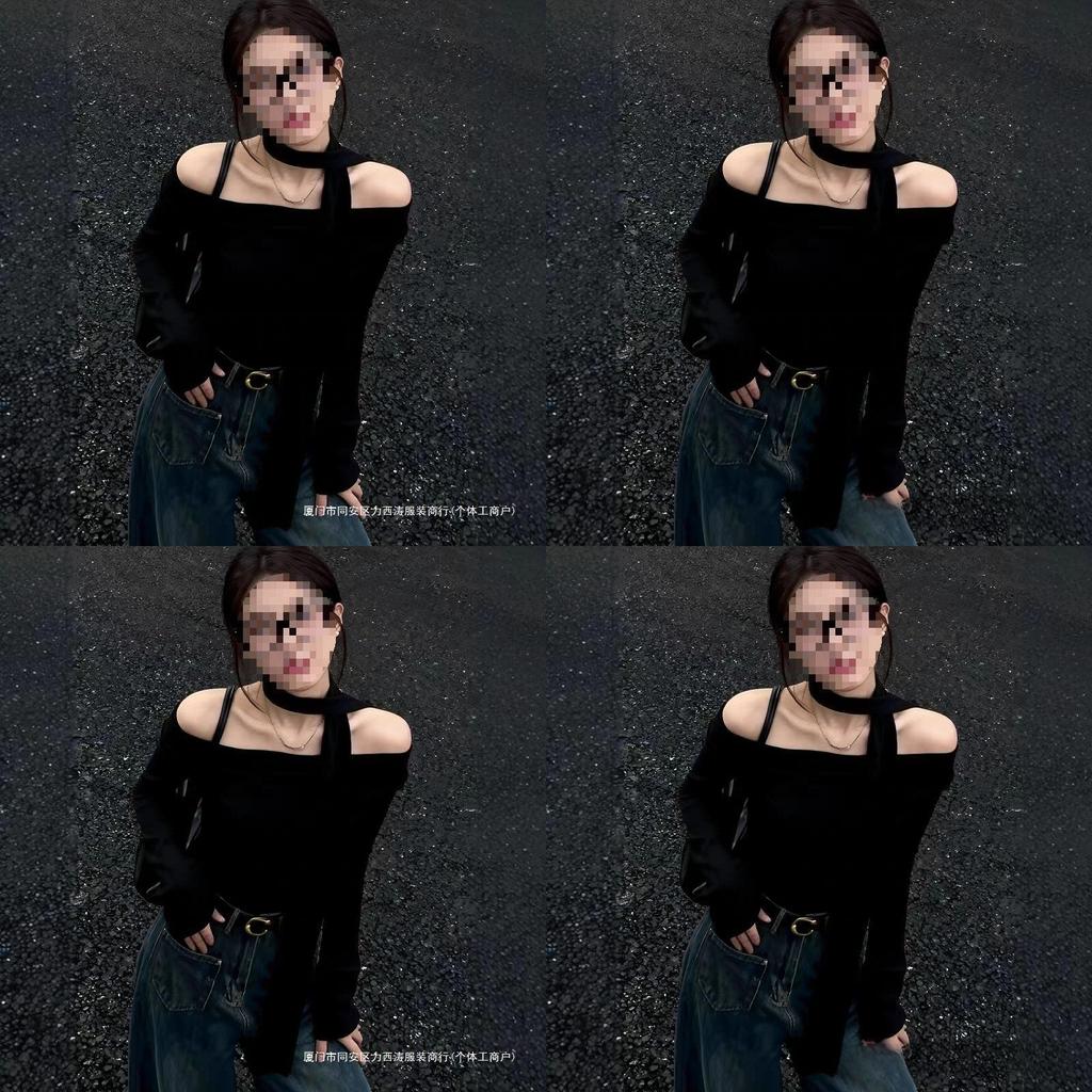 Black Top With One Shoulder Neckline For Fall Fashion Comfort