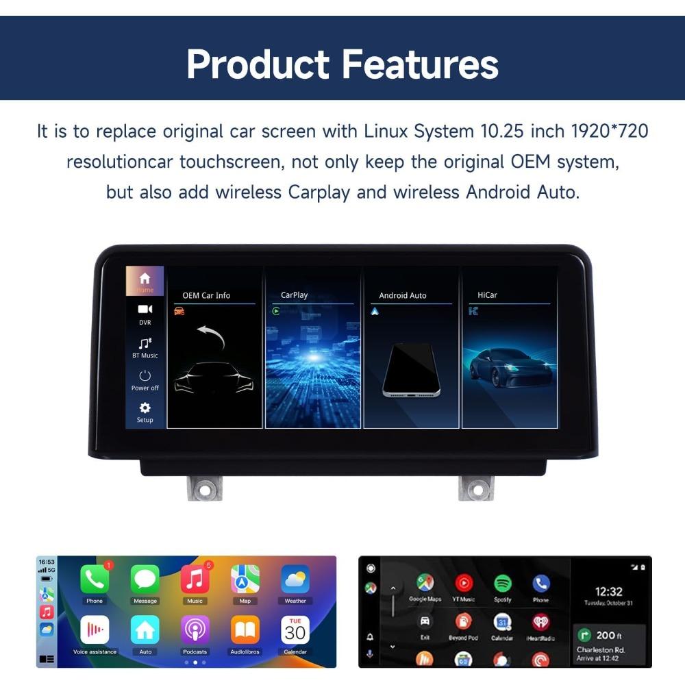 10,25-дюймовый сенсорный экран Беспроводной CarPlay Мультимедиа Подходит для BMW 3 серии и 4 серии 2014-2016 годов F30 F31 F34 F32 F33 F36