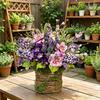 Door Hanger Basket Wreath Spring Summer Artificial Flowers in Wicker Basket for Front Door Rustic Rattan Hanging Basket Wreath for Home Porch Entryway