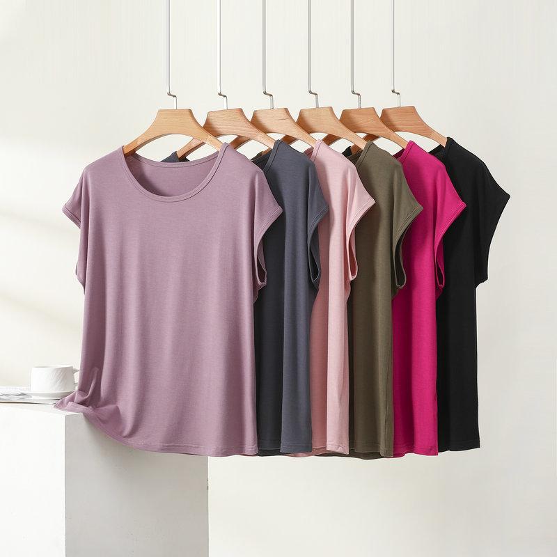 Женская модальная футболка Летняя тонкая с круглым вырезом с короткими рукавами Блузка Минималистичная Свободная Большого размера Дышащая Повседневная Ежедневная Футболка Топы