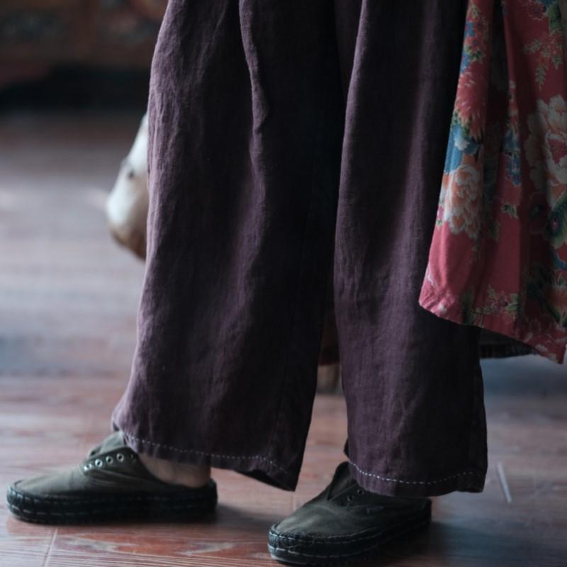 Johnature Women Vintage Solid Color Straight Pants Elastic Waist Spring Casual Loose Women Trousers