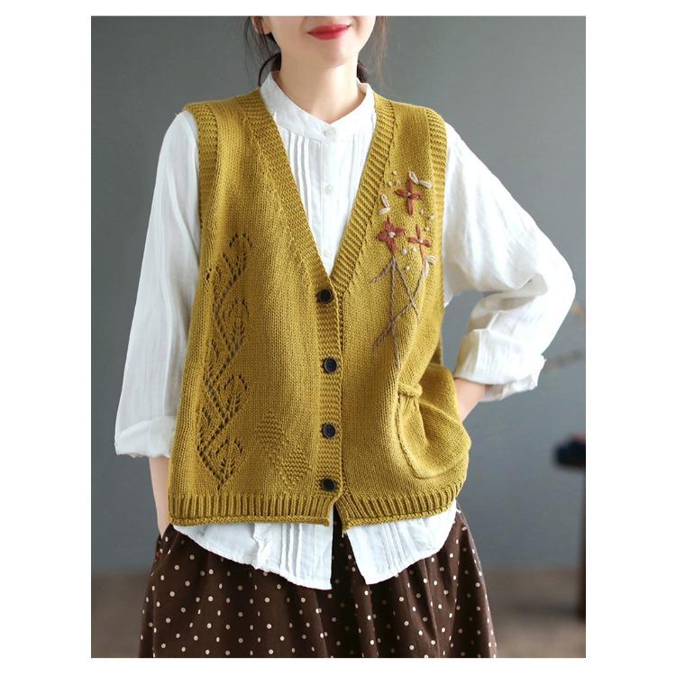 Корейская мода ручной вязки свитер с цветочным карманом весна-лето женский жилет вязаный безрукавный топ винтажный жилет