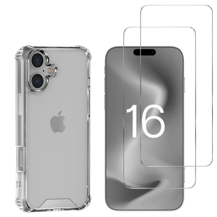 Coque antichoc pour iPhone 16 et 2 Verres Trempé Film Protection Ecran Phonillico®