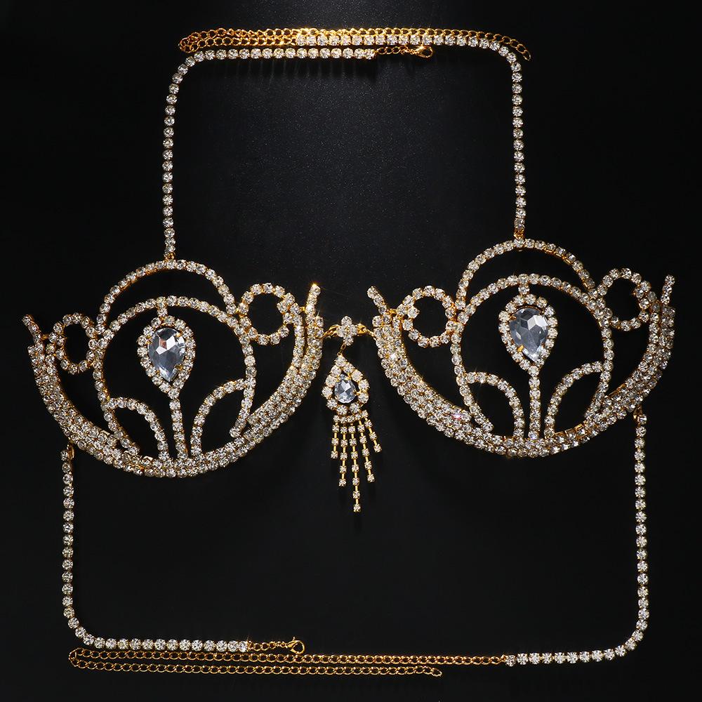 Beach Water Drop Chest Bracket Top Sexy Bikinis Body Accessories Nightclub Rave Bra Rhinestone Lingerie Jewelry for Women Dress Accessory