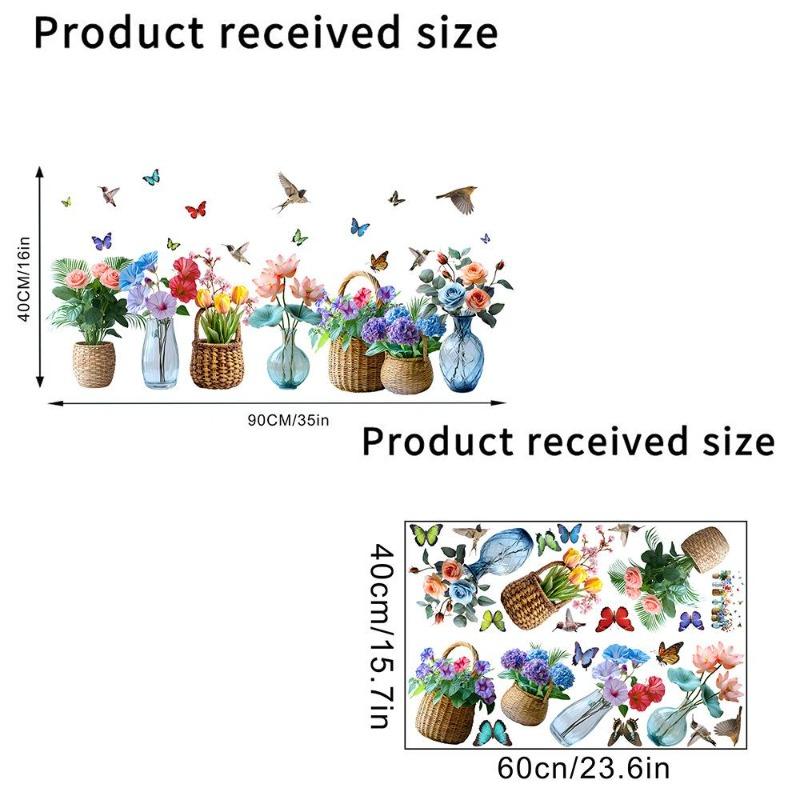 Красочные цветы и бабочки Электростатическая наклейка на стену для окон