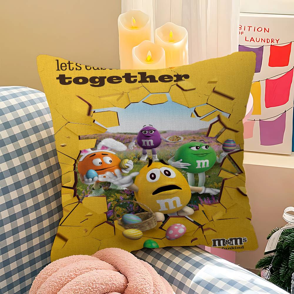 Подушки с принтом M&M's, Мультяшные, Декоративные для дивана, Домашний текстиль, Двусторонние, Короткий плюш, Милые наволочки