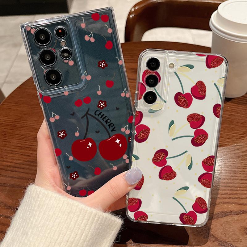 Чехол для телефона с узором «Маленькая вишня» для Samsung Galaxy S26 S25 S24 S23 Ultra S22 Plus S24 S21 FE S25Edge Прозрачный Мягкий ТПУ Чехол