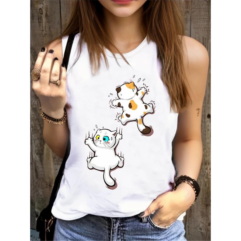 2025 Лето Повседневная женская футболка без рукавов с красочным принтом букв, женская жилетка, городская уличная женская модная майка