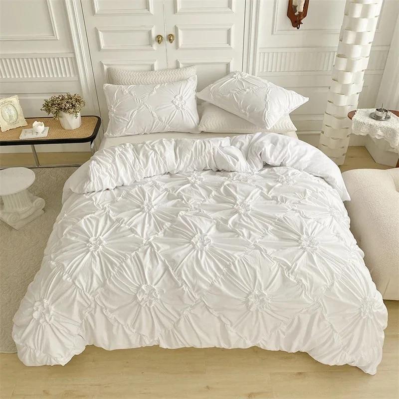Three-dimensional Pinch Pleated Crafts Double Duvet Cover Set 220x240 Solid Twist Flowers King Size Bedding Set Quilt Cover Set