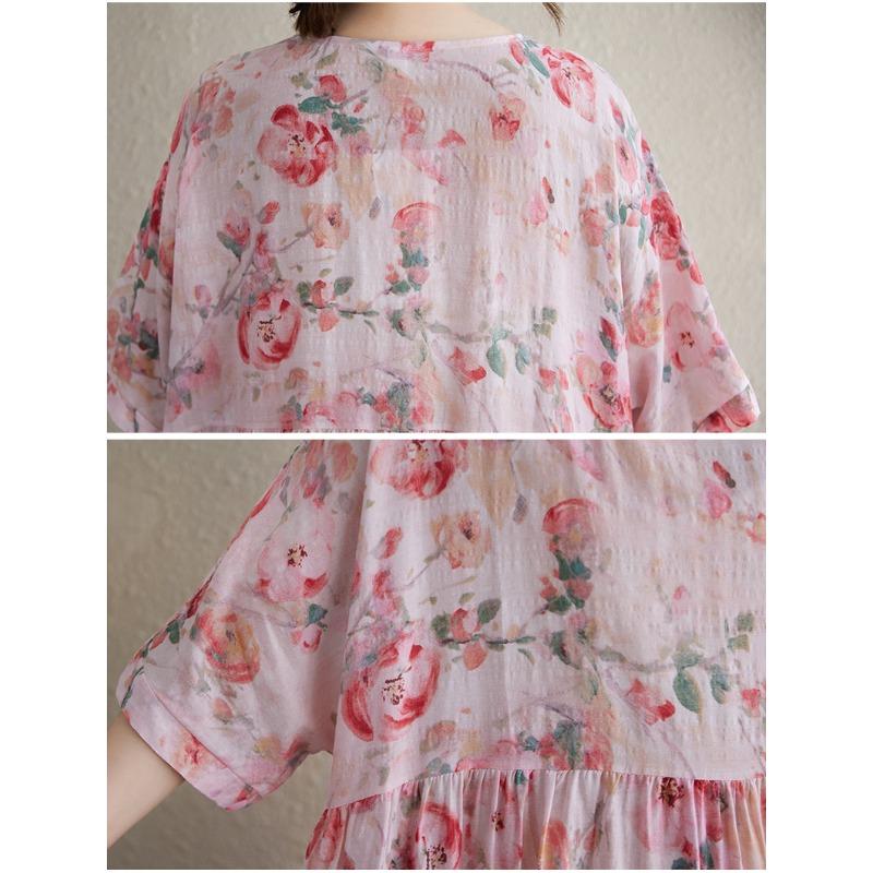 DIMANAF 2025 Летнее Платье Большого Размера Пляжное Повседневное Базовое Цветочное Женское Свободное Винтажное Новое Принтованное Длинное Платье Макси