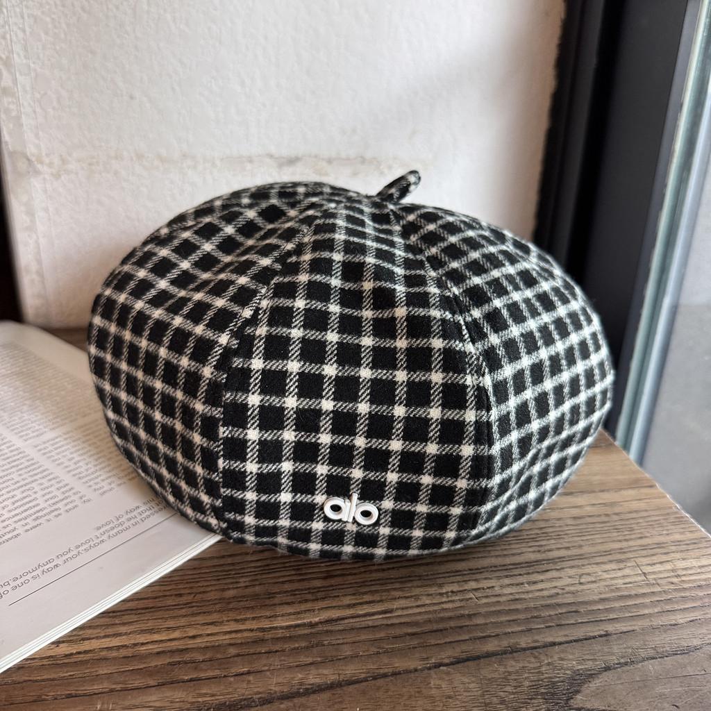 Color Clashing Grid Artistic Vintage Beret Hat Geometric Elements Spring Women
