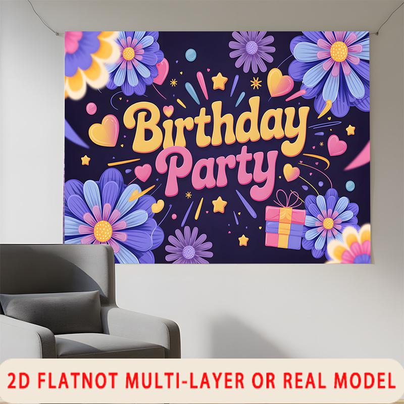 Red Floral Birthday Background 1pc - Room Wall Decor