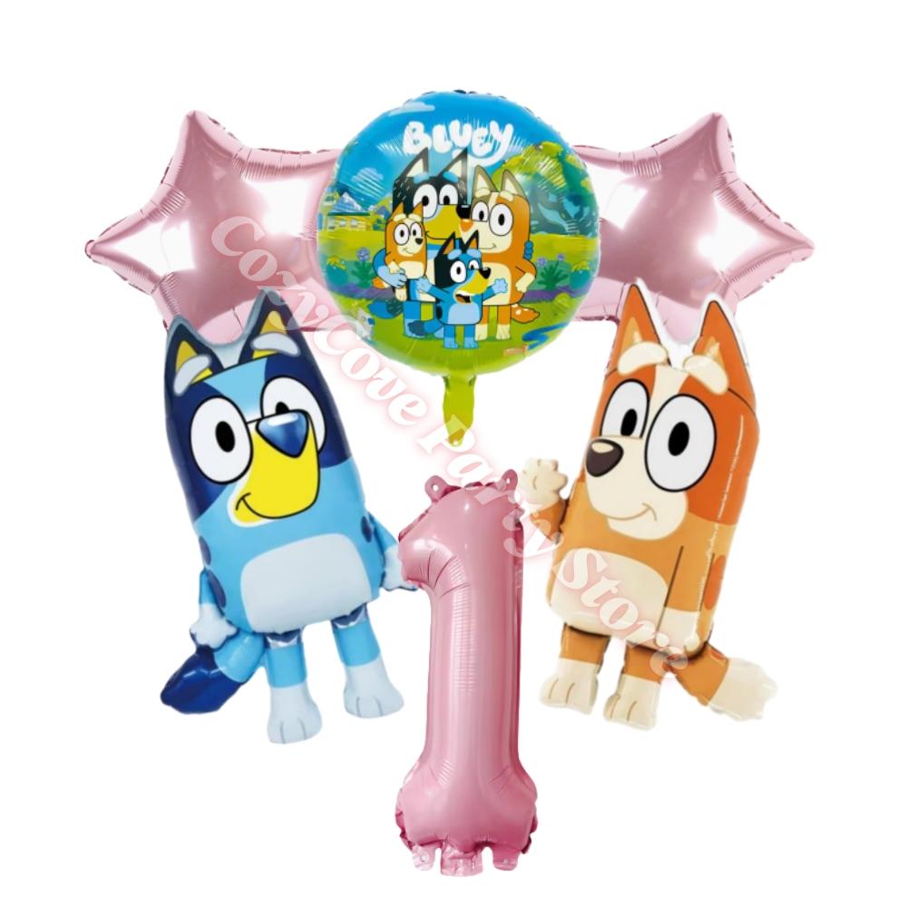 Pink Bluey Birthday Party Decoration Bingo Puppy Tableware Set Cup Plate Straws Balloons For Kids Favor Gifts Photo Booth Props