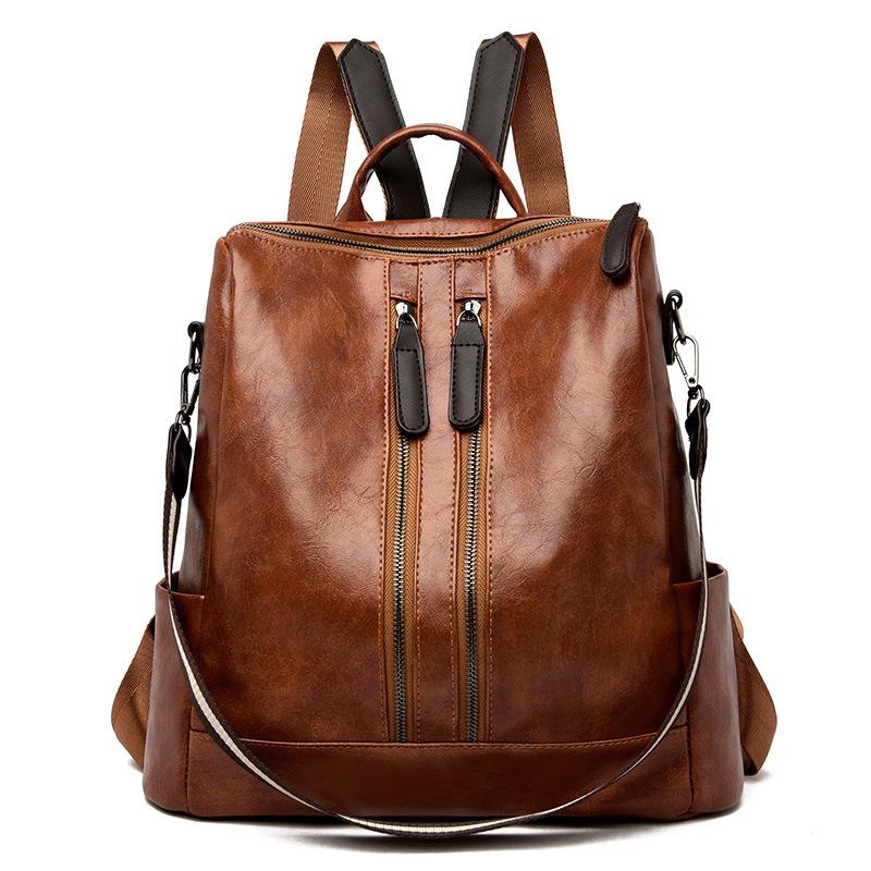 Fashion Backpack, Simple Women'S Bag, Lightweight Schoolbag, Leisure Travel, Large-Capacity Soft Leather Backpack, Women'S Bag