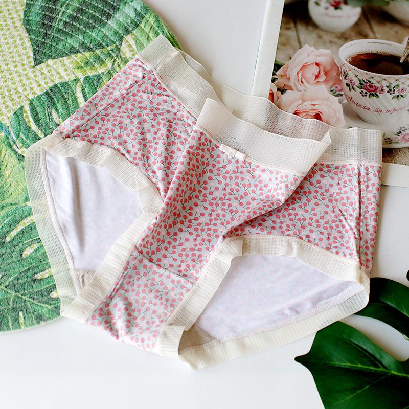 Floral Panties Breathable Underwear Mid Waist Women's Triangle Pants Comfortable Briefs Soft Lace Trim Bottoms