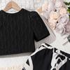 Одежда для девочек, летний костюм, новый модный топ с короткими рукавами + повседневные брюки с принтом, комплект из 2 предметов, 7-12 лет